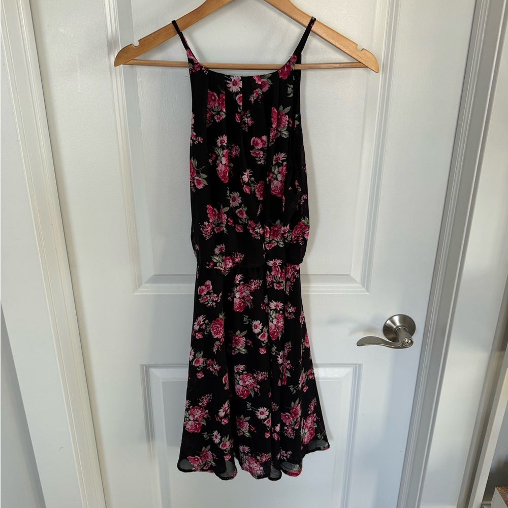Miami Black and Pink Floral Midi Dress